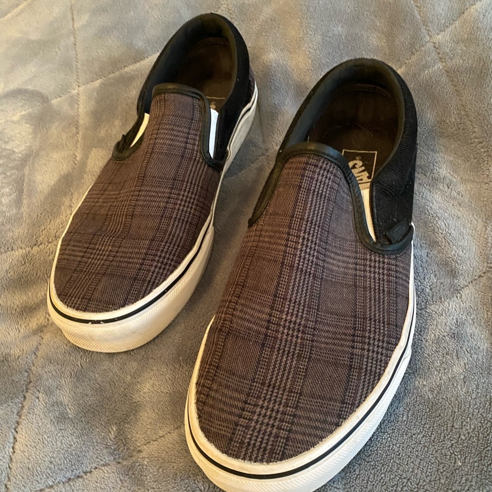 Vans Brown Plaid Slip-On Loafers